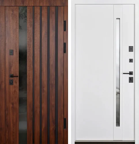 Входная дверь белая внутри с шумоизоляцией и зеркалом №7