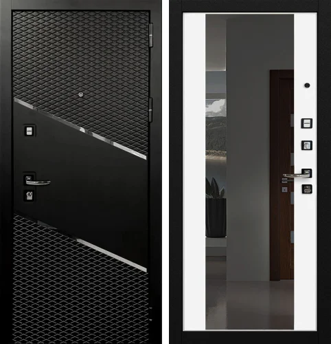 Черная металлическая дверь с зеркалом внутри №19
