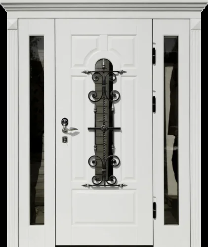 Дверь входная белого цвета с терморазрывом и стеклопакетом №57