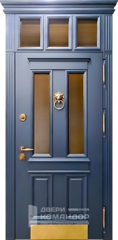 Остеклённая синяя дверь с кнокером и отбойником №72 - наружная сторона