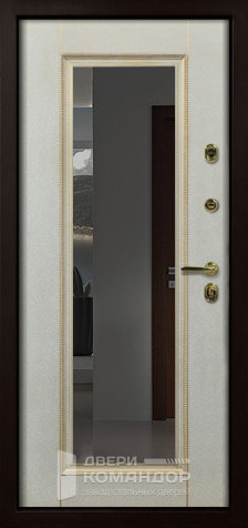 Белая входная дверь с патиной и зеркалом №7 - внутренняя сторона