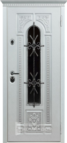 Белая металлическая входная дверь со стеклом №11 - наружная сторона