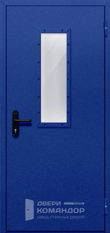 Синяя противопожарная дверь с остеклением №11 - наружная сторона