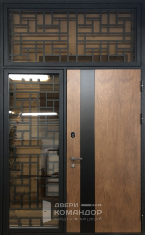 Дверь железная входная двухстворчатая металлическая со стеклом №35 - наружная сторона