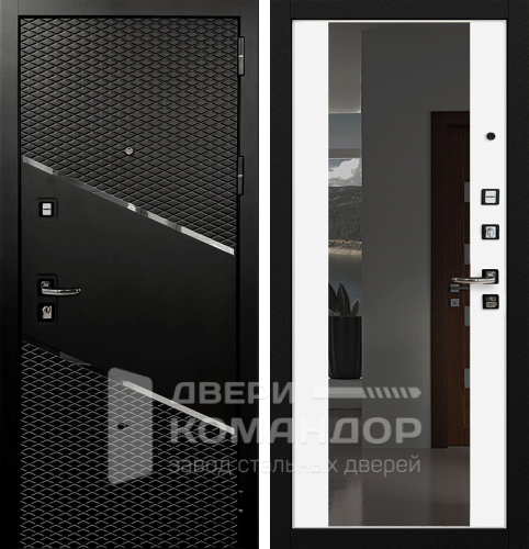 Черная металлическая дверь с зеркалом внутри №19 размером 960x2050 мм