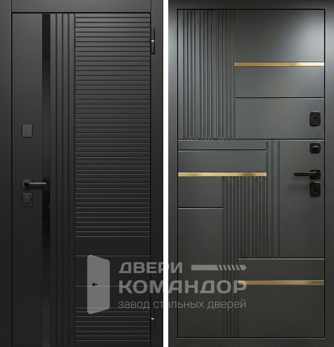 Входная дверь графит с золотыми вставками №177
