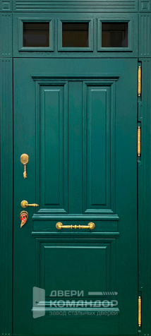 Зелёная металлическая дверь вставка-фрамуга №61 - наружная сторона