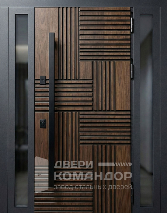 Входная дверь с 3D-рейками и боковым остеклением для дома №52