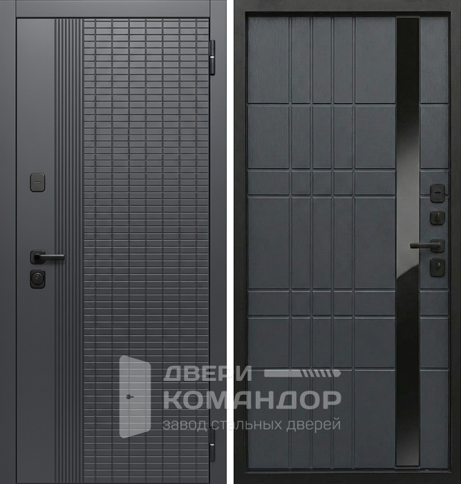 Входная тёмно-графитовая дверь со стеклянной вставкой в квартиру №190