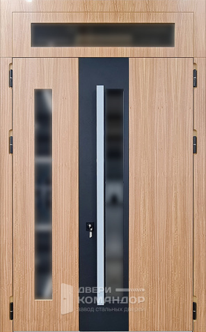 Двухстворчатая дверь с фрамугой и стеклом №27 - наружная сторона