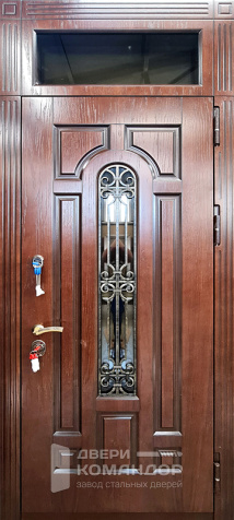 Металлическая дверь с фрамугой и стеклом №18 - наружная сторона