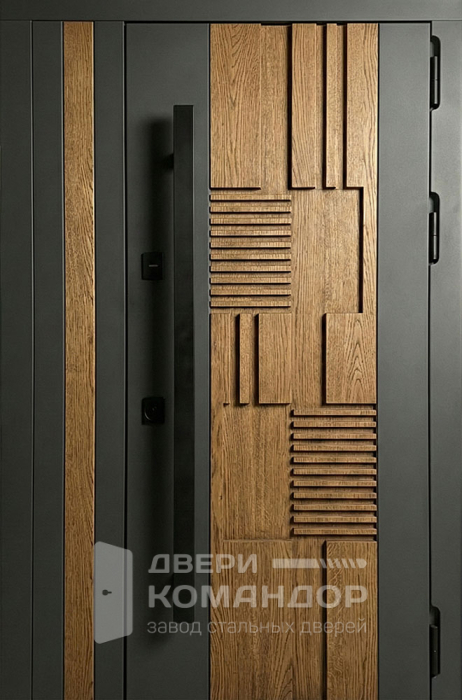 Стальная дверь графит с вставкой под дуб и 3D фрезеровкой №81