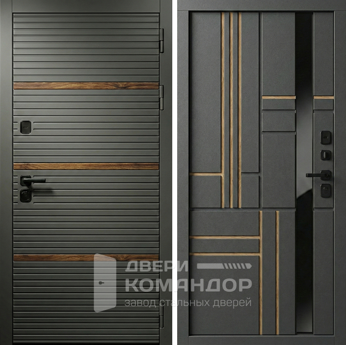 Металлическая дверь графит с геометрической МДФ-панелью №348